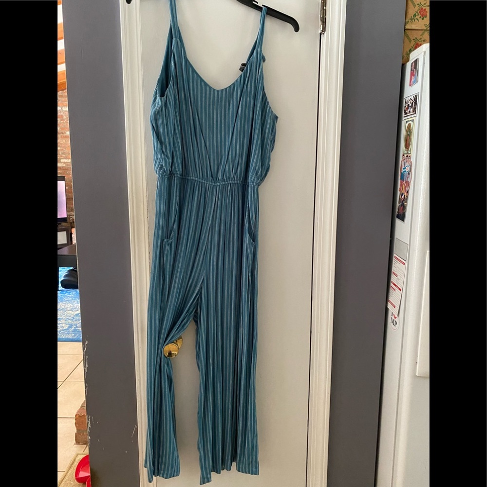 Teal striped jumpsuit
